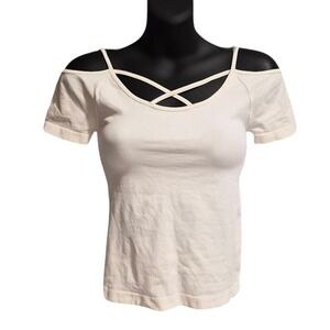 Skylee Collection Cream Cold Shoulder Criss Cross Strappy Top OS